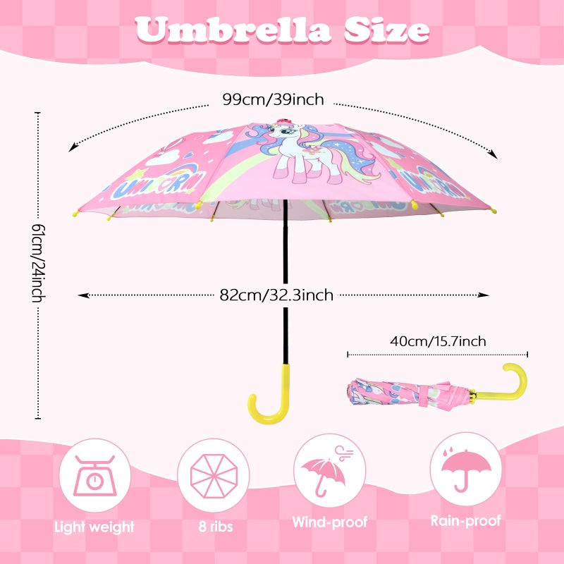 decalsweet Kids Umbrella Children Folding Umbrellas Easy Push/Pull for Toddler,8 Rib Reinforced Canopy Large 32' x 24', Lightweight Cute Design for Girls & Boys - Image 3