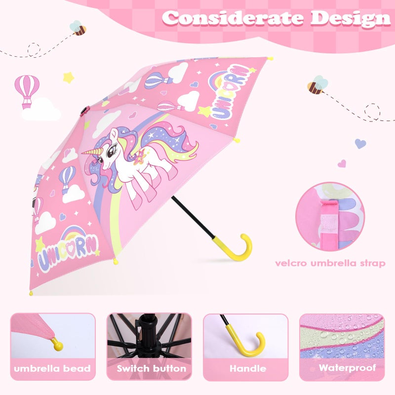 decalsweet Kids Umbrella Children Folding Umbrellas Easy Push/Pull for Toddler,8 Rib Reinforced Canopy Large 32' x 24', Lightweight Cute Design for Girls & Boys - Image 4