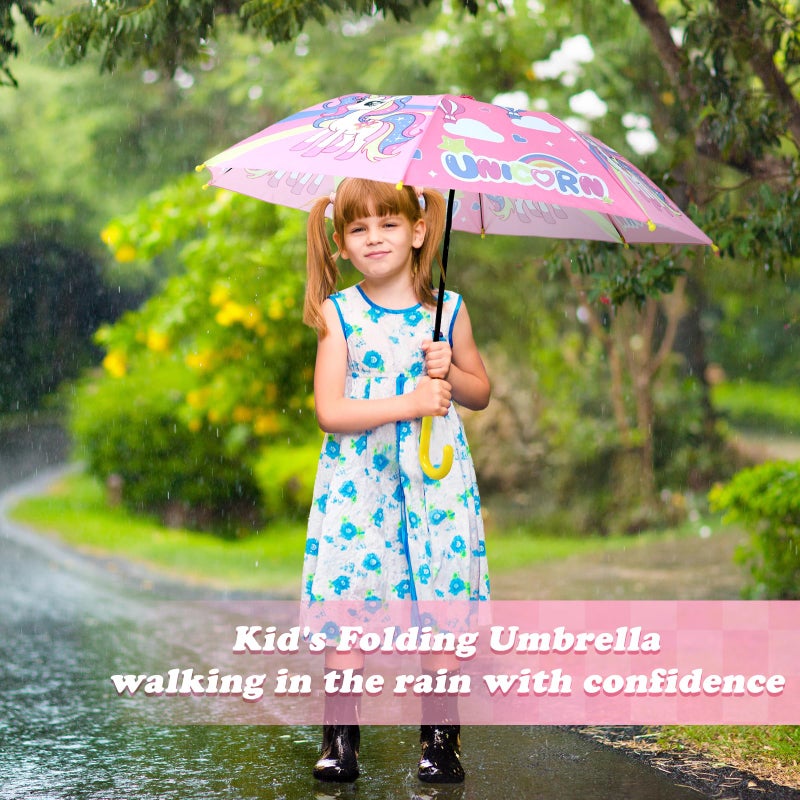 decalsweet Kids Umbrella Children Folding Umbrellas Easy Push/Pull for Toddler,8 Rib Reinforced Canopy Large 32' x 24', Lightweight Cute Design for Girls & Boys - Image 2
