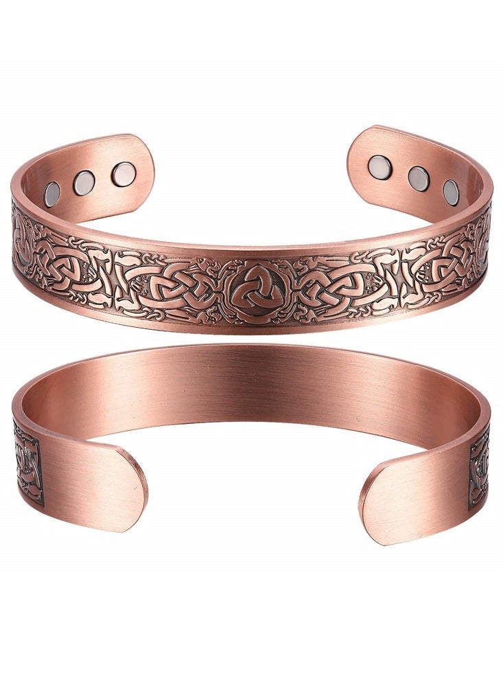 Vintage Pure Copper Magnetic Bangle - Adjustable Celtic Pattern Cuff Bracelet  - Image 2