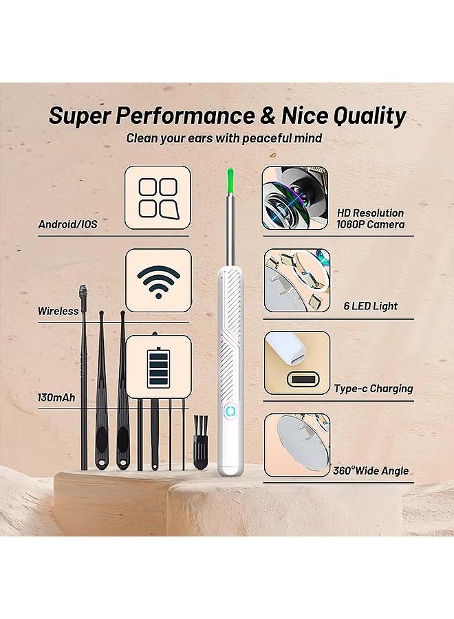 Arabest Ear Wax Removal, Wi-Fi Visible Ear Cleaner Kit with 12 Ear Pickers and Storage Case, Ear Wax Removal Tool with 1080 HD Camera and 6 Ear Scoops (White) - Image 4