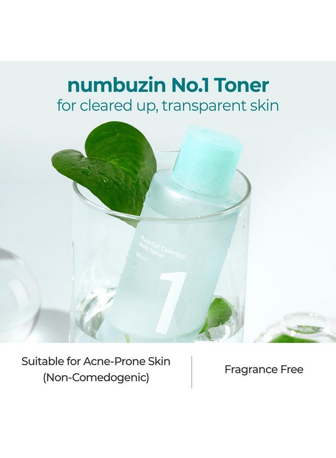 numbuzin No.1 Pure-Full Calming Herb Toner | Breakouts, Redness, Excess Oil Control, Blackhead Removal | Centella Asiatica, Heartleaf, Licorice Root | Acne-Prone, Sensitive Skin | 10.14 fl. oz