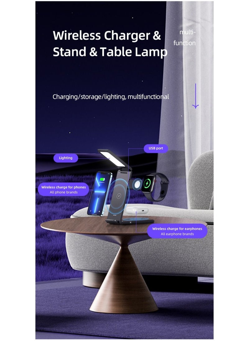 15W 3in1 Folding Wireless Charging Stand With Table Lamp