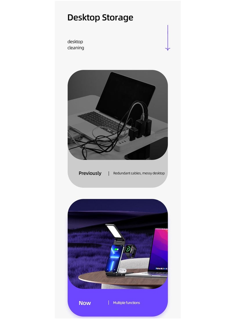 15W 3in1 Folding Wireless Charging Stand With Table Lamp