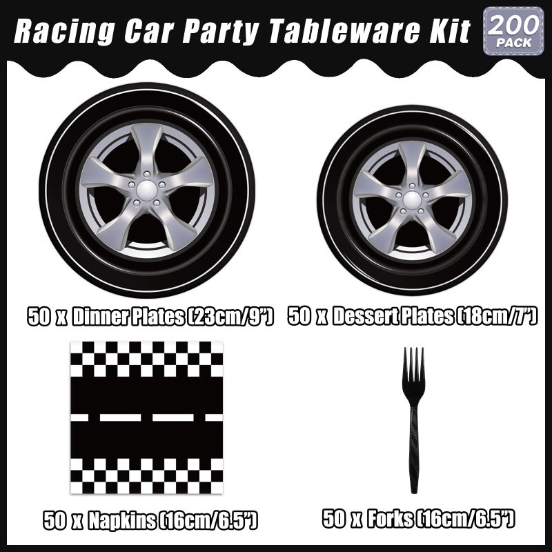 Kepeel 200Pcs Race Car Party Plates and Napkins Sets, Racing Car Race Track Party Supplies Decorations Racing Sports Themed Dinnerware for Kids Boys Birthday Baby Shower Home Decor, Serves 50 - Image 2