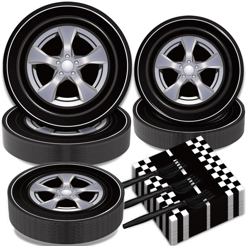 Kepeel 200Pcs Race Car Party Plates and Napkins Sets, Racing Car Race Track Party Supplies Decorations Racing Sports Themed Dinnerware for Kids Boys Birthday Baby Shower Home Decor, Serves 50 - Image 1