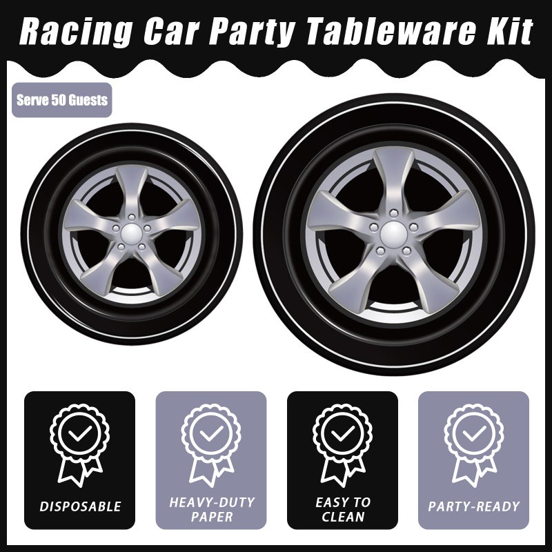 Kepeel 200Pcs Race Car Party Plates and Napkins Sets, Racing Car Race Track Party Supplies Decorations Racing Sports Themed Dinnerware for Kids Boys Birthday Baby Shower Home Decor, Serves 50 - Image 3