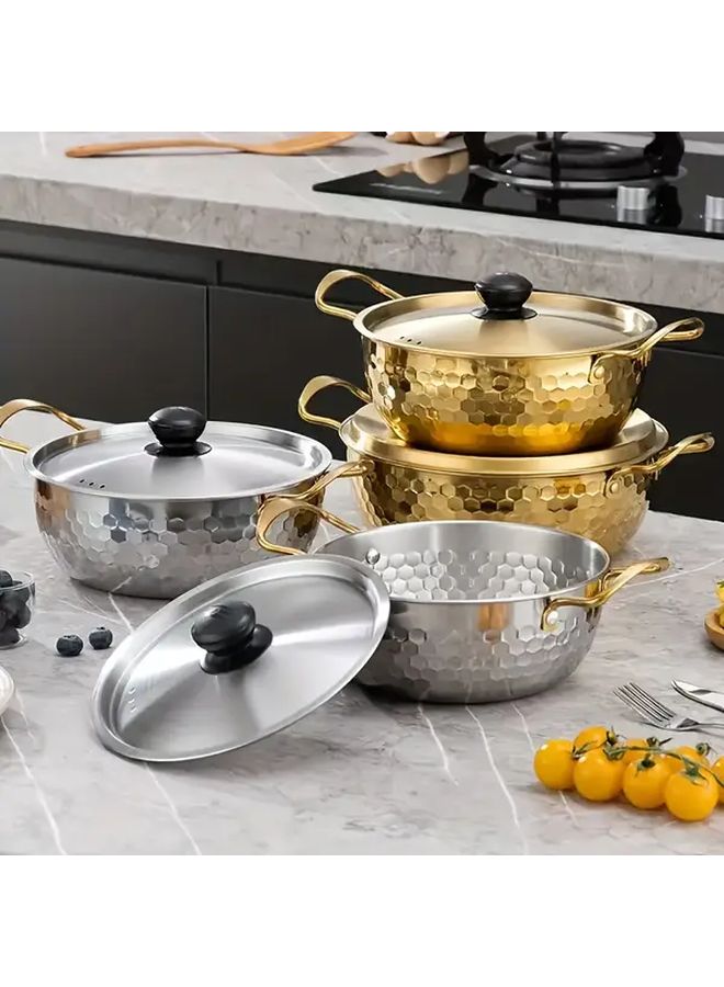 3pcs Silvery Korean Stainless Steel Ramen Pot Hexagonal Non Stick Design All Stovetops - Image 2