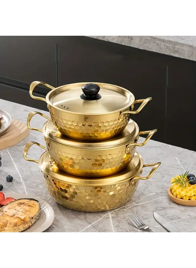 3pcs Silvery Korean Stainless Steel Ramen Pot Hexagonal Non Stick Design All Stovetops - Image 3