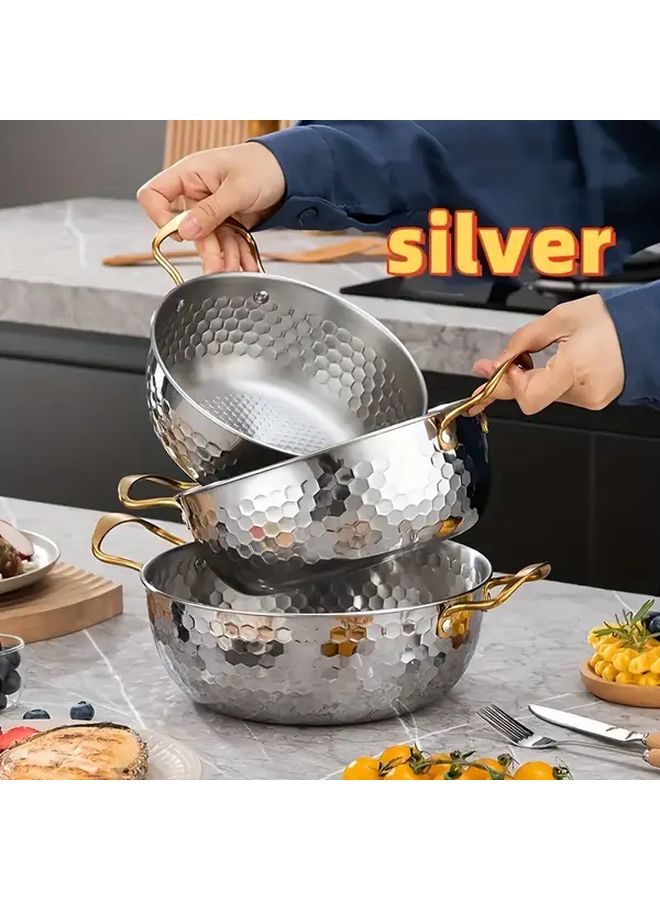 3pcs Silvery Korean Stainless Steel Ramen Pot Hexagonal Non Stick Design All Stovetops - Image 1