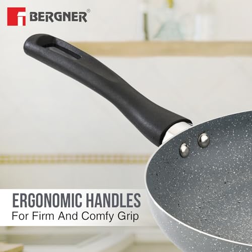 Bergner Orchid 3-Layer Non-Stick Coating 3 Pcs Cookware Set - 24cm (2.5 L) Kadai with Glass Lid and 24cm Frypan, Minimal Oil for Healthy Cooking - Induction Bottom, for Diwali/Anniversary Gifting - Image 4