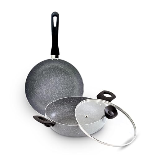 Bergner Orchid 3-Layer Non-Stick Coating 3 Pcs Cookware Set - 24cm (2.5 L) Kadai with Glass Lid and 24cm Frypan, Minimal Oil for Healthy Cooking - Induction Bottom, for Diwali/Anniversary Gifting - Image 1