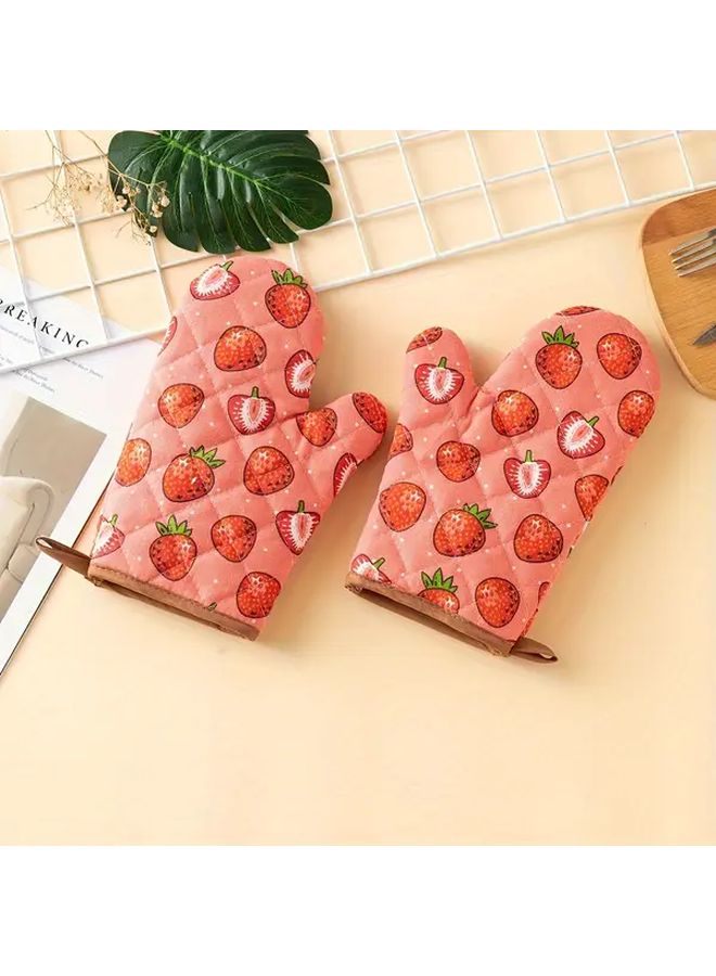 Pink Thickened Kitchen Gloves For Cooking Strawberry Pattern Home Outdoor Use - Image 2