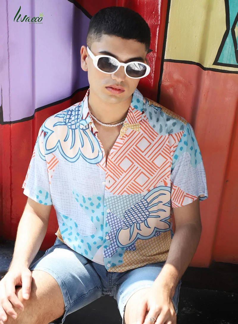 Campus Sutra Men's Ecoliva Multicolour Abstract Patch Shirt