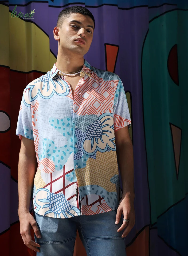 Campus Sutra Men's Ecoliva Multicolour Abstract Patch Shirt