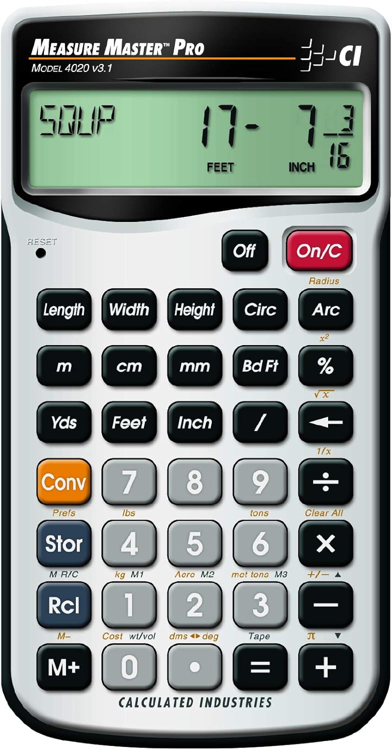 كالكيوليتيد إنداستريز حاسبة البناء الرياضية 4020 Measure Master Pro للقدم-بوصة-كسر والمتري | للقدم-بوصة-كسر والمتري، للمهندسين المعماريين، المقدرين، المقاولين، مديري المشاريع، النجارين والمصنعين - Image 1