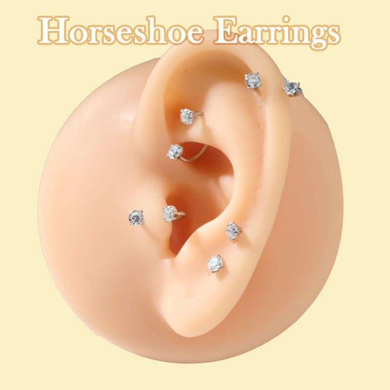Longita Horseshoe Nose Ring for Women Double Gem Horse Shoe Nose Ring Hoop 18g Surgical Steel Silver Cartilage Helix Tragus Earring Hoops Labret Lip Piercing Jewelry Small Septum Rings 8mm 3pcs - Image 4