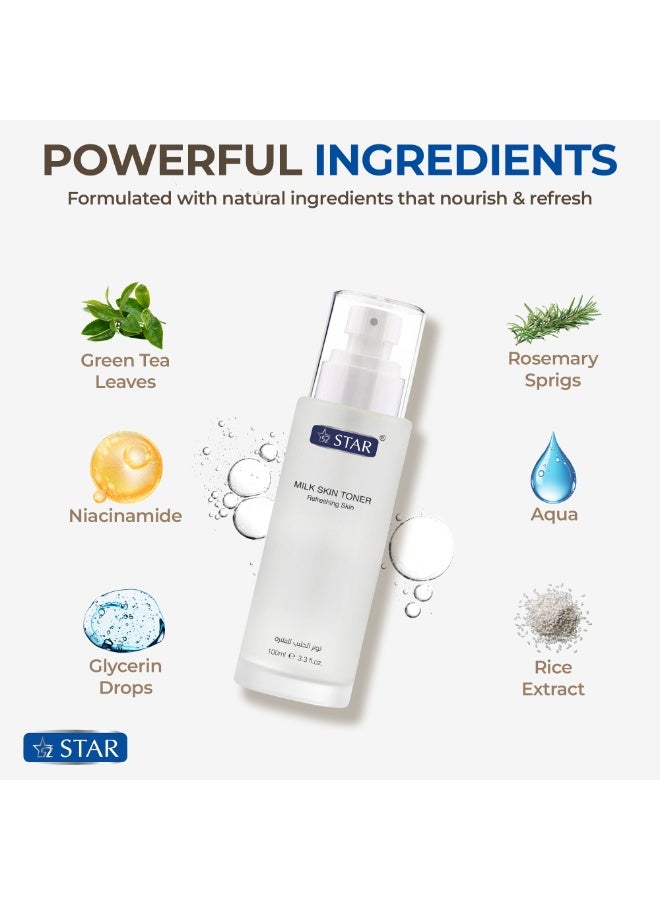 SZ Star Milk Skin Toner 100ml – Brightening & Hydrating Facial Toner with Vitamin B3, Gentle Formula with Rice Extracts for All Skin Types – Alcohol-Free Balancing Face Toner - Image 3