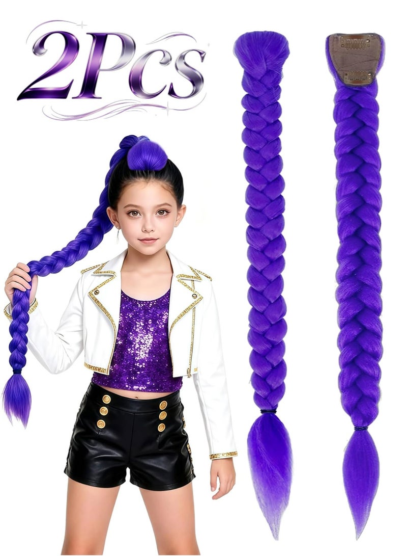 YOUGE 2PCS 26 inch Purple Braid Clip in Ponytail Hair,Demons Hunters Wig,Extension Long Pre Stretched Ponytail Extensions Soft Synthetic Hairpieces Cosplay Wig Demon purple Braid Wig Halloween Cosplay Props - Image 1
