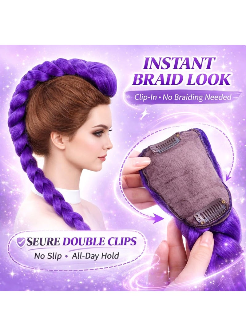 YOUGE 2PCS 26 inch Purple Braid Clip in Ponytail Hair,Demons Hunters Wig,Extension Long Pre Stretched Ponytail Extensions Soft Synthetic Hairpieces Cosplay Wig Demon purple Braid Wig Halloween Cosplay Props - Image 4