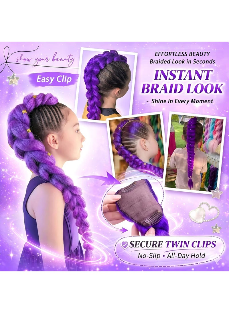 YOUGE 2PCS 26 inch Purple Braid Clip in Ponytail Hair,Demons Hunters Wig,Extension Long Pre Stretched Ponytail Extensions Soft Synthetic Hairpieces Cosplay Wig Demon purple Braid Wig Halloween Cosplay Props - Image 2