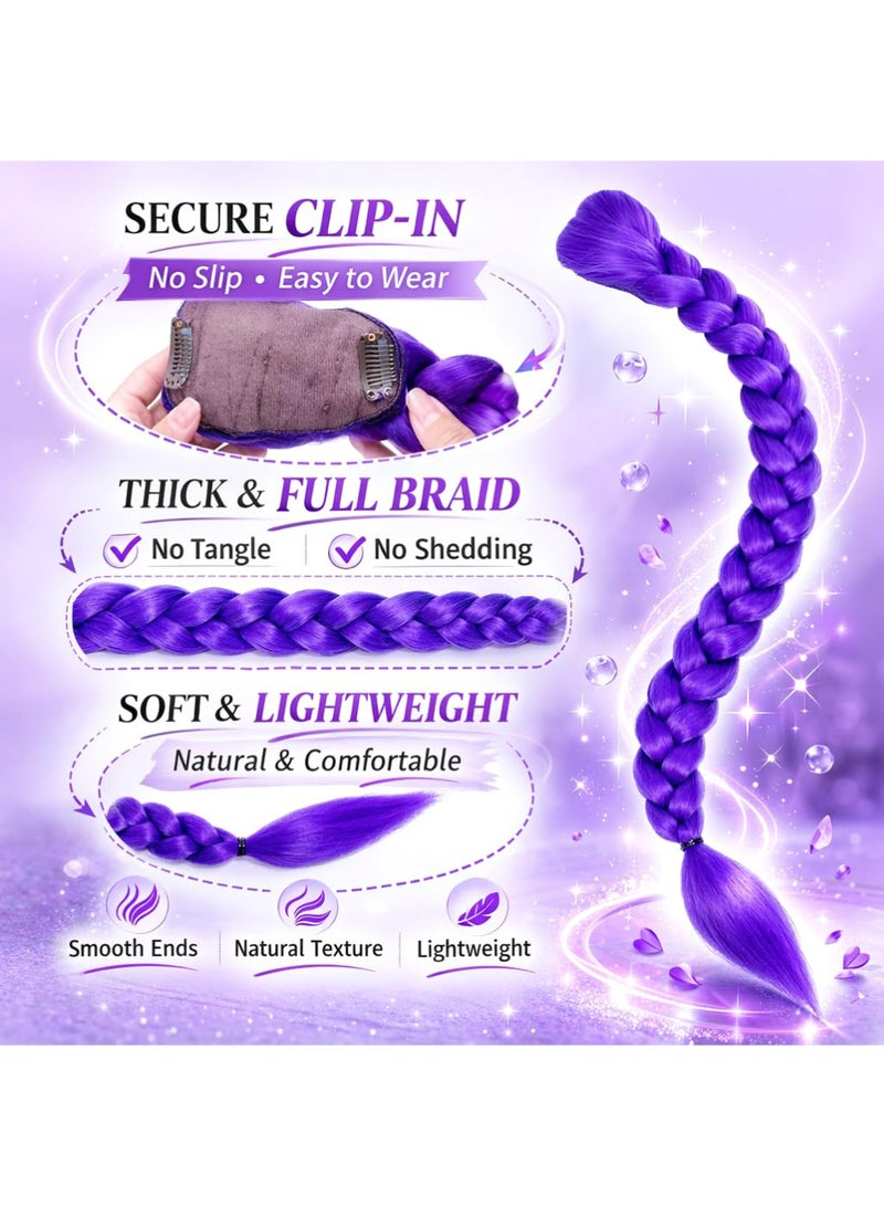 YOUGE 2PCS 26 inch Purple Braid Clip in Ponytail Hair,Demons Hunters Wig,Extension Long Pre Stretched Ponytail Extensions Soft Synthetic Hairpieces Cosplay Wig Demon purple Braid Wig Halloween Cosplay Props - Image 5