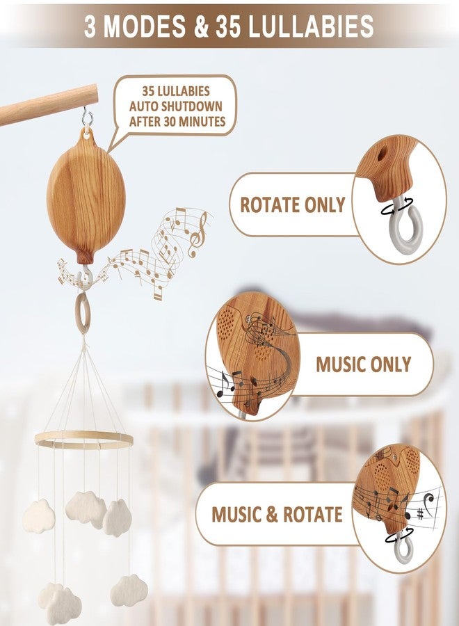 EBINGMIMA Floor-Standing Crib Mobile Arm with Music Box - 65 Inch Mobile Arm for Crib - 100% Beech Wood - Crib Mobile Motor - Volume Control - 35 Lullabies - Wooden Nursery Decor - Baby Mobile Hanger - Image 3