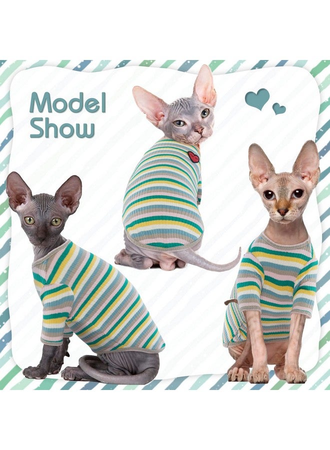 دينتران قميص DENTRUN للقطط عديمة الشعر، ملابس يومية قابلة للتنفس، سترة مخططة، بيجاما رائعة، ناعمة وصديقة للبشرة - Image 3