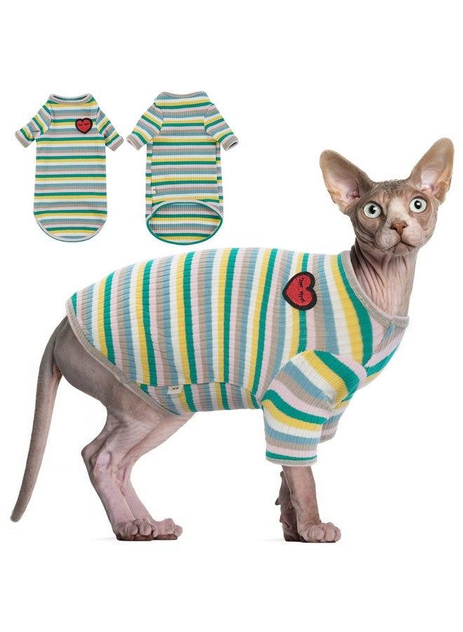 دينتران قميص DENTRUN للقطط عديمة الشعر، ملابس يومية قابلة للتنفس، سترة مخططة، بيجاما رائعة، ناعمة وصديقة للبشرة - Image 1