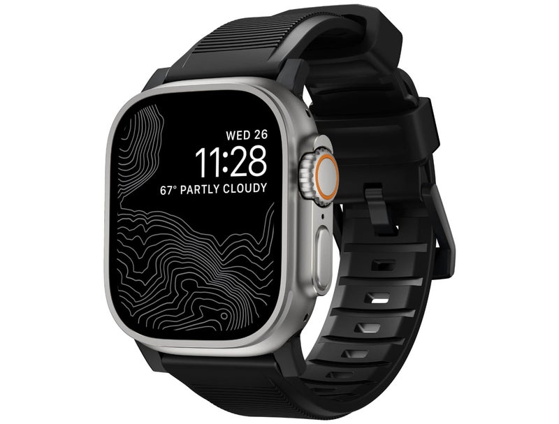 NOMAD سوار NOMAD المتين الأسود لساعات آبل - 45/49 مم | أجهزة فضية - Image 1