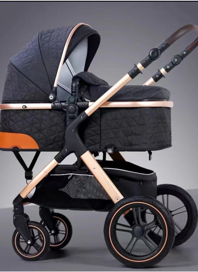 Hababy B1D - one fold-to-half luxury pram 2 in 1 - Black  - Image 1