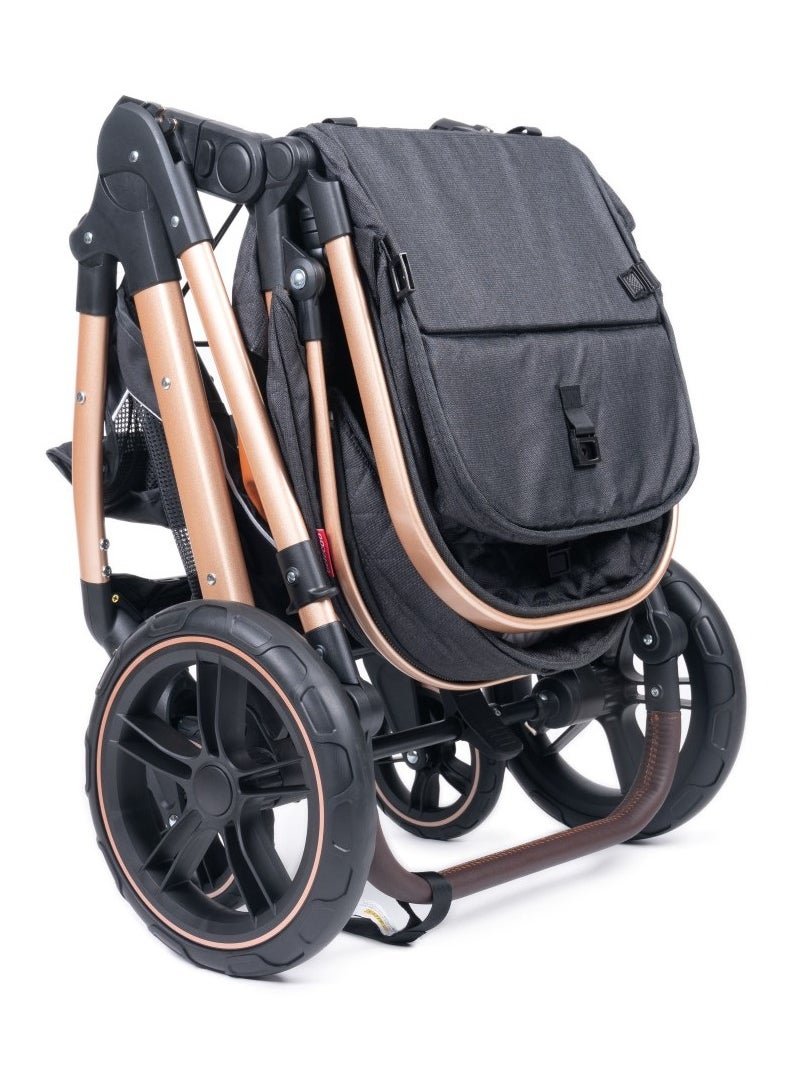Hababy B1D - one fold-to-half luxury pram 2 in 1 - Black  - Image 5