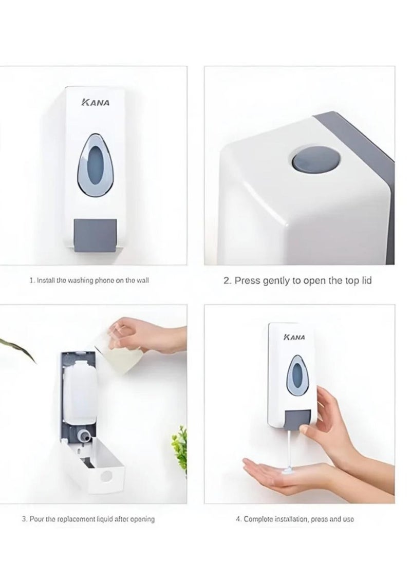 Kana Wall Mounted Soap Dispenser 360ml - Multi-Purpose Liquid Hand Sanitizer & Soap Pump for Kitchen, Bathroom, Hotels, Restaurants and Office - Hygienic & Easy Installation, Wall Mounted Manual Foaming Soap Dispenser White/Gray.  - Image 5
