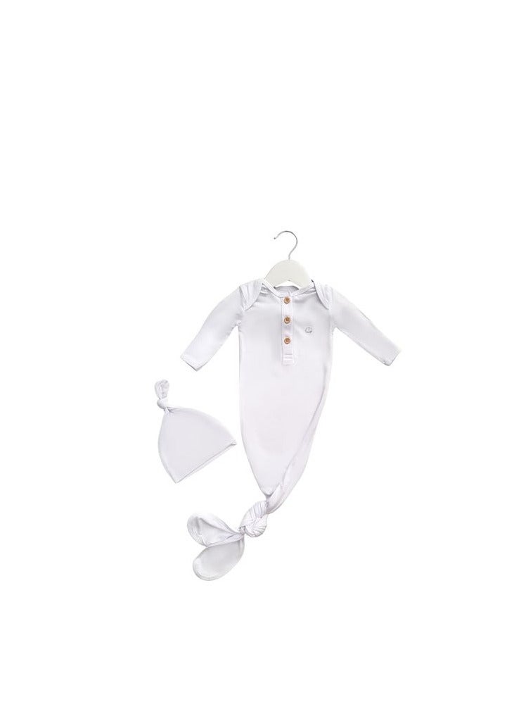Anvi Baby Organic Bamboo Knotted Gown and Beanie Set Daisy 0-3 months - Image 2