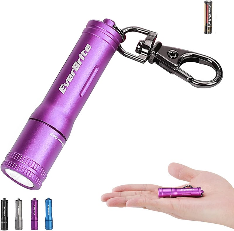 EverBrite Keychain LED Flashlight Mini Bright Key Ring Portable Pocket Torch for EDC, Party Favors, Night Reading, Camping, Power Outage, Emergency, AAA Battery Included, Purple - Image 1