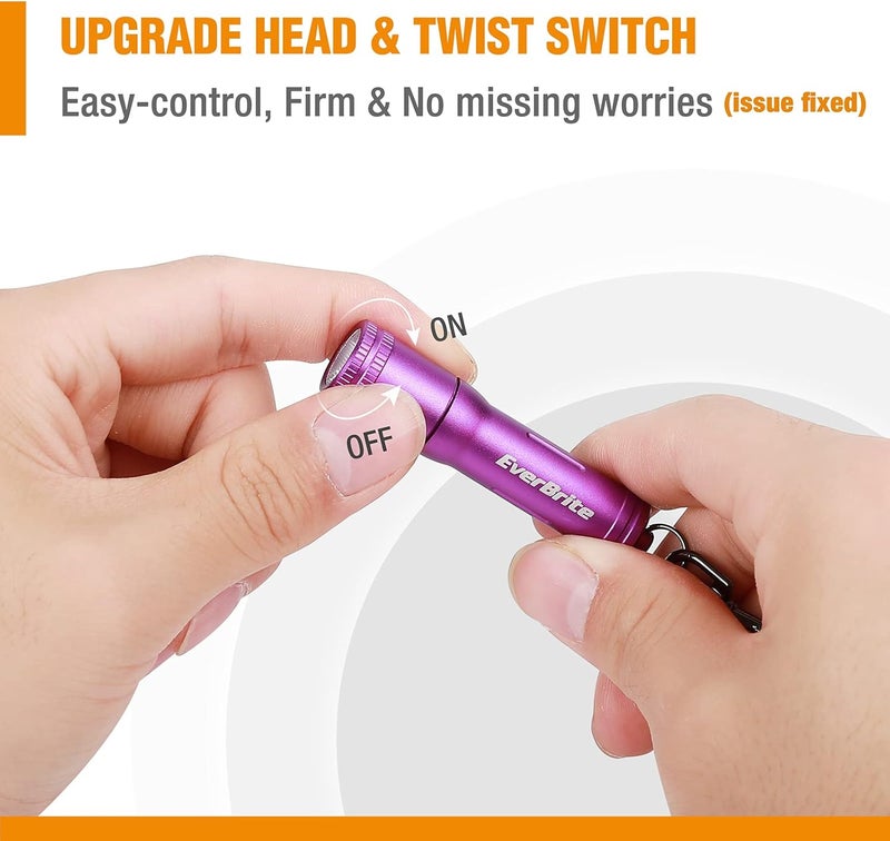 EverBrite Keychain LED Flashlight Mini Bright Key Ring Portable Pocket Torch for EDC, Party Favors, Night Reading, Camping, Power Outage, Emergency, AAA Battery Included, Purple - Image 2