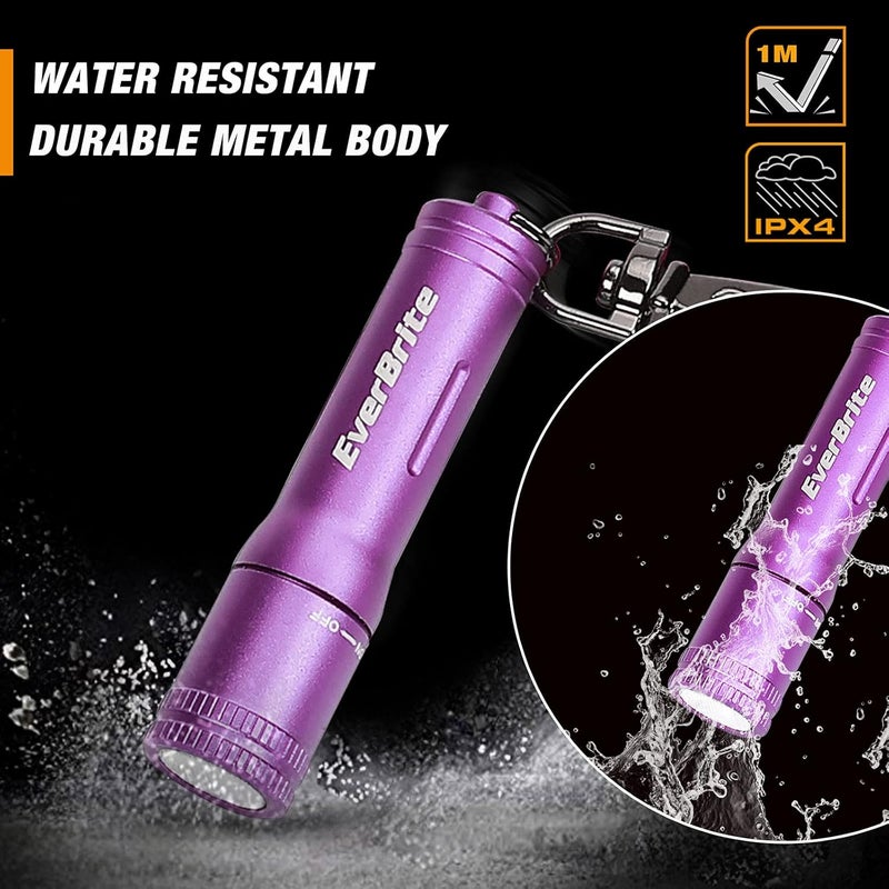 EverBrite Keychain LED Flashlight Mini Bright Key Ring Portable Pocket Torch for EDC, Party Favors, Night Reading, Camping, Power Outage, Emergency, AAA Battery Included, Purple - Image 5