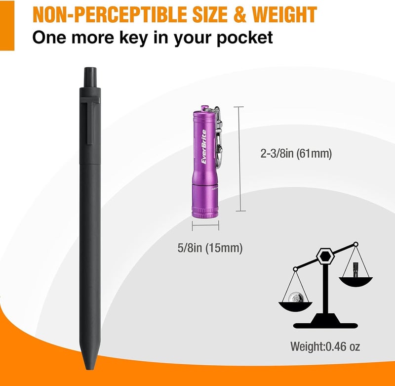 EverBrite Keychain LED Flashlight Mini Bright Key Ring Portable Pocket Torch for EDC, Party Favors, Night Reading, Camping, Power Outage, Emergency, AAA Battery Included, Purple - Image 3