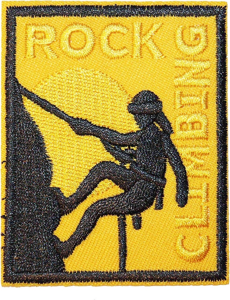 U-Sky ​ Sew or Iron on Embroidered Patches | Rock Climbing Design with Yellow Background Black Outline | Outdoor Adventure Enthusiasts | Demin Jeans Jackets Bags Backpacks Hats | 2.7"x2.2" 3PCs Pack - Image 2