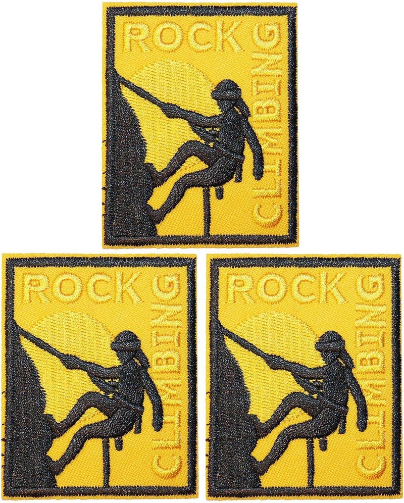 U-Sky ​ Sew or Iron on Embroidered Patches | Rock Climbing Design with Yellow Background Black Outline | Outdoor Adventure Enthusiasts | Demin Jeans Jackets Bags Backpacks Hats | 2.7"x2.2" 3PCs Pack - Image 1