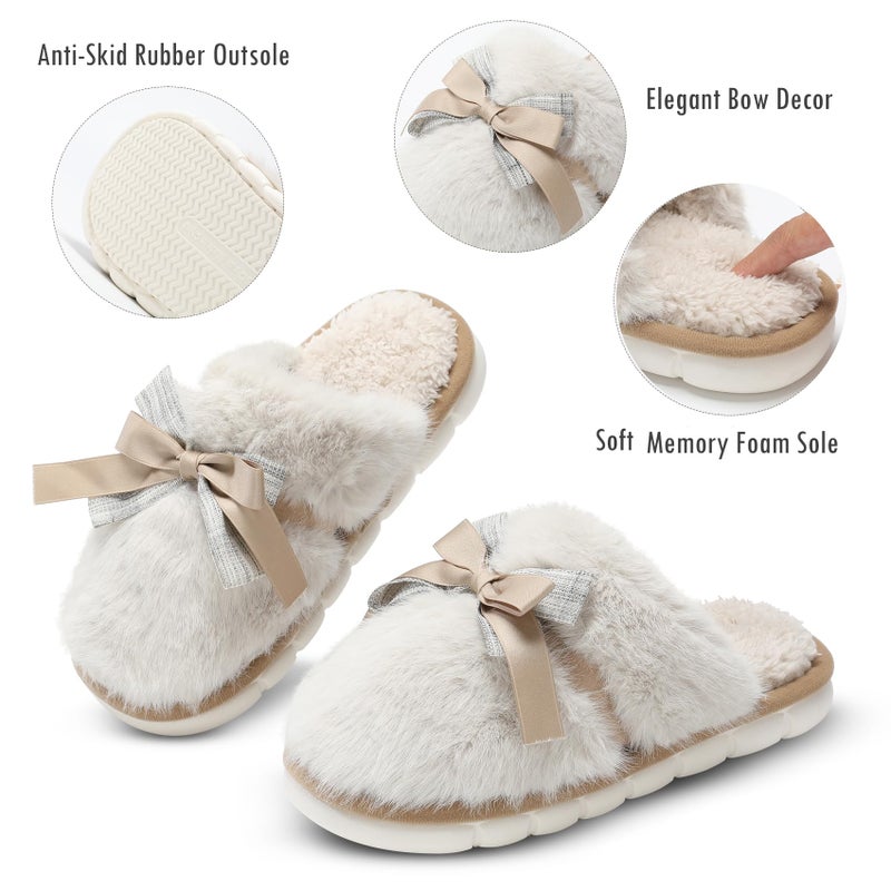 GOEWY Cute Womens Slippers Memory Foam Faux Fur House Slippers for Women Fuzzy Plush Comfy with Bow Butterfly Tie Anti-Skid House Shoes Indoor Outdoor Gifts for Women Mom Ladies - Image 5