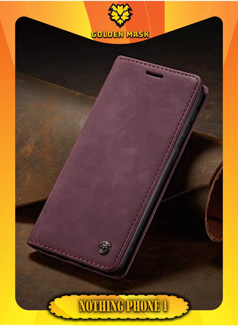 CaseMe For Nothing Phone (1)  Flip Case Wallet Protection Leather Cover with Card Holder (Red) 
