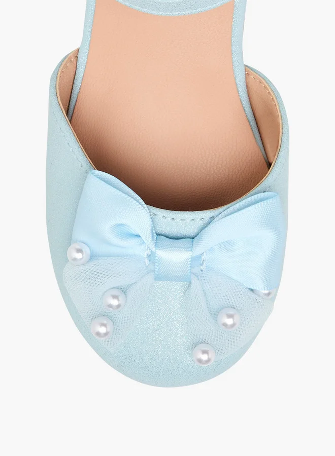 جونيورز Bow Embellished Ballerina Shoes with Hook and Loop Closure