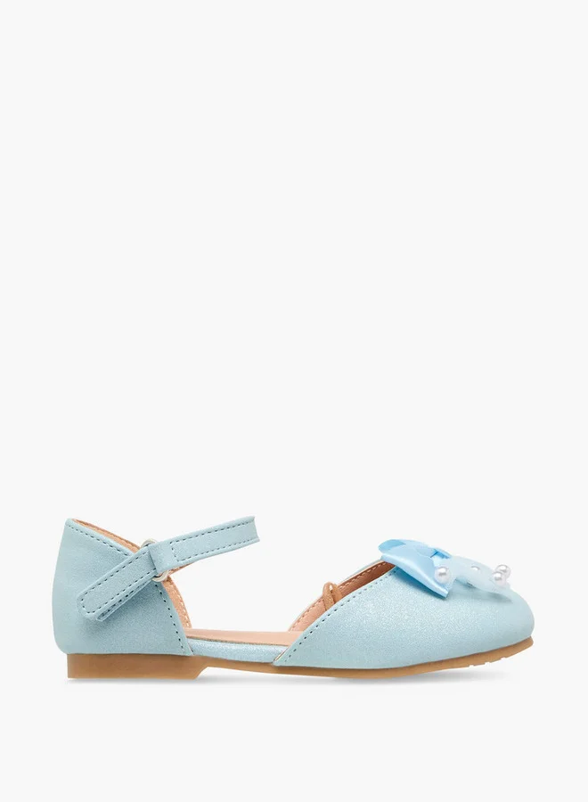 جونيورز Bow Embellished Ballerina Shoes with Hook and Loop Closure