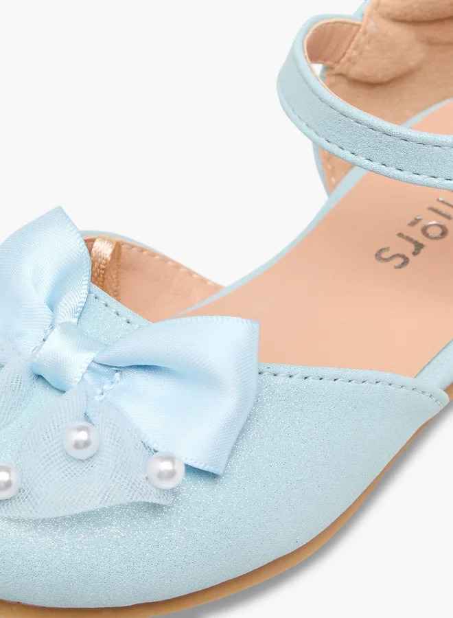 جونيورز Bow Embellished Ballerina Shoes with Hook and Loop Closure