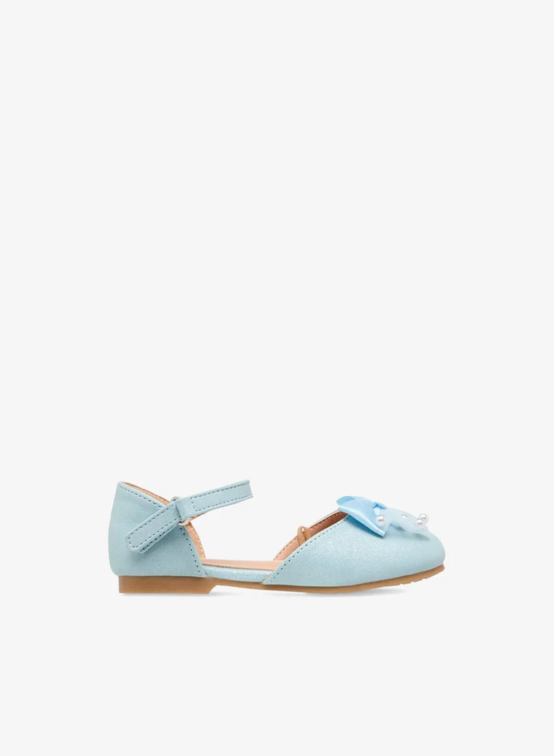 JUNIORS Bow Embellished Ballerina Shoes with Hook and Loop Closure