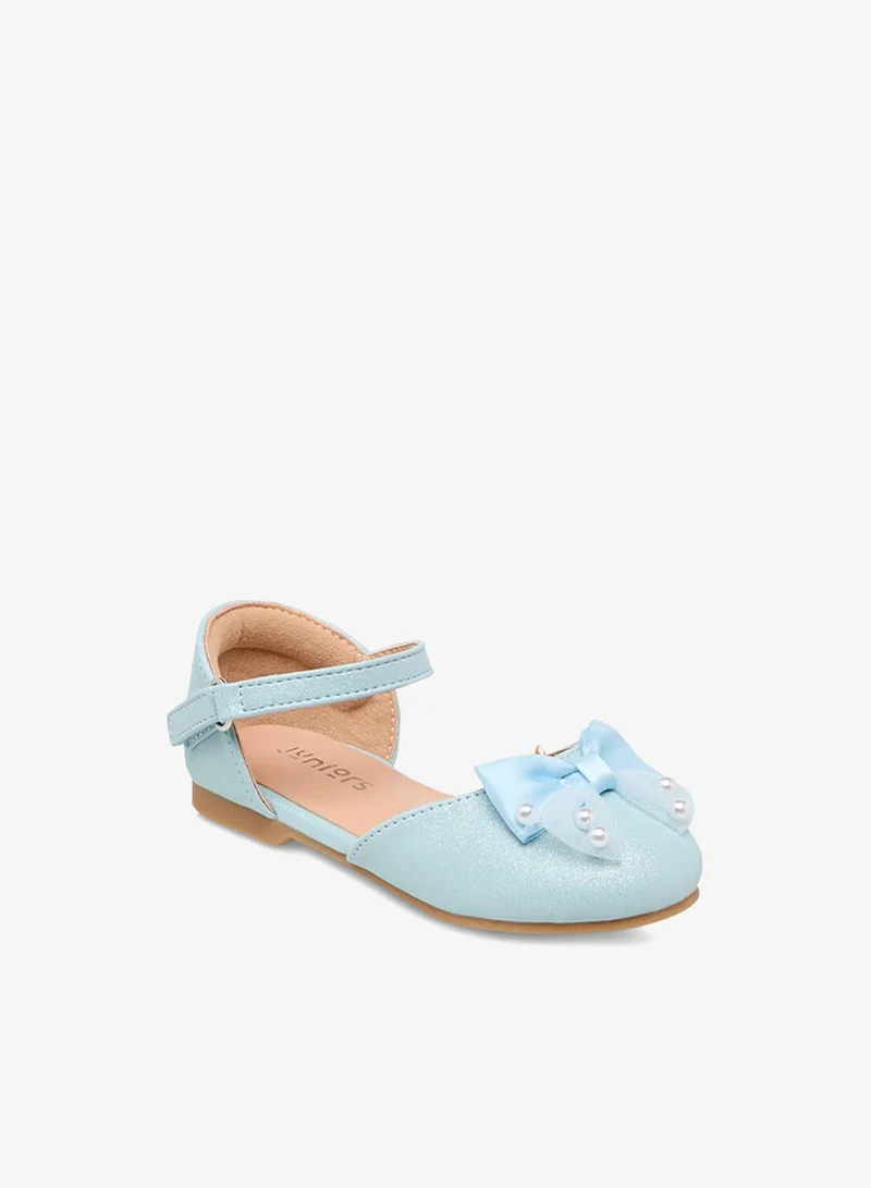 JUNIORS Bow Embellished Ballerina Shoes with Hook and Loop Closure
