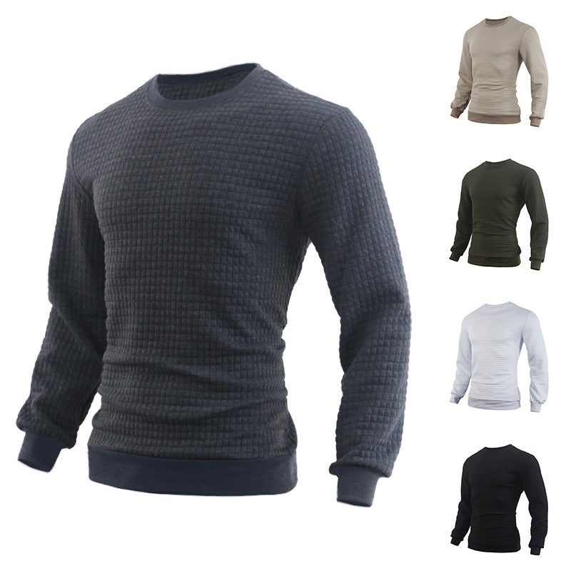 Base Waffle Sweater Cotton Men'S Round Neck Slim Men'S Multi-Color Top Manufacturer - Image 2