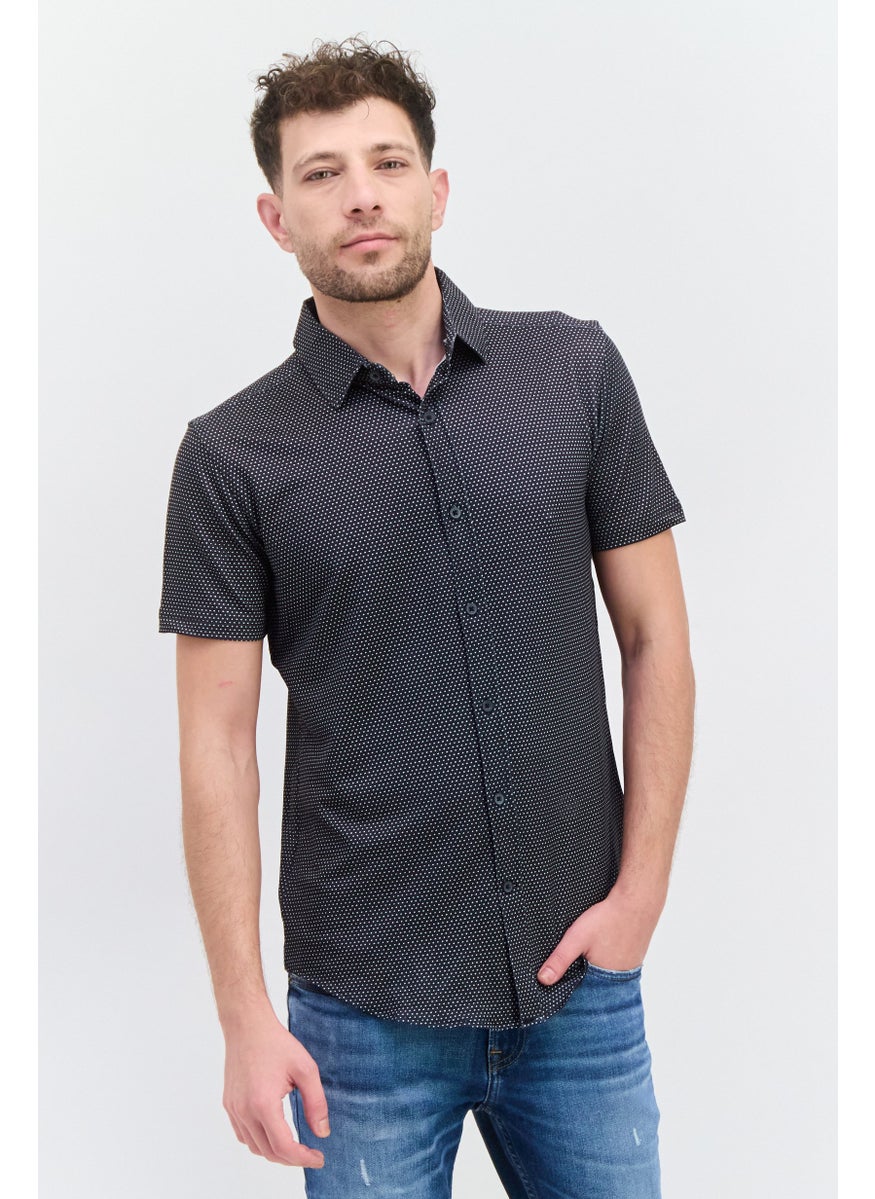 Bruno Milano Men Regular Fit Allover Printed Short Sleeves Casual Shirt, Black  - Image 1