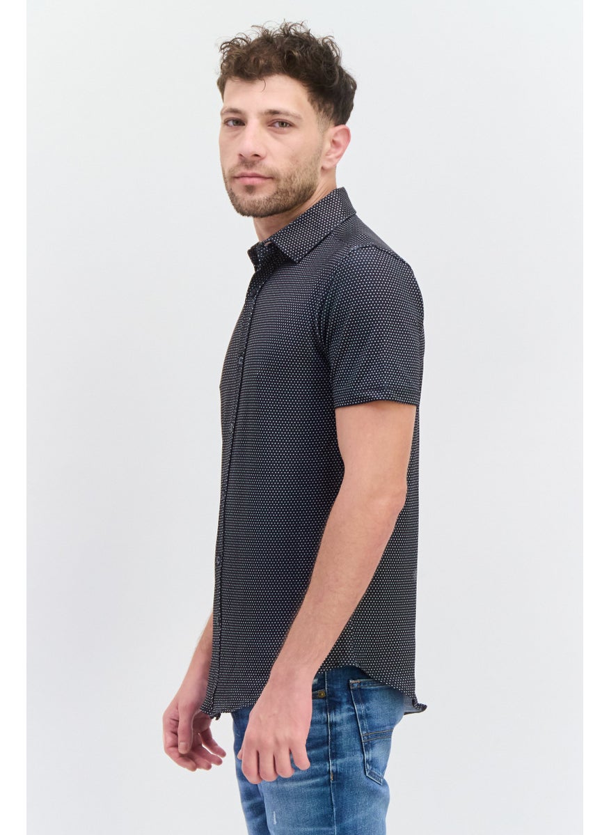 Bruno Milano Men Regular Fit Allover Printed Short Sleeves Casual Shirt, Black  - Image 4